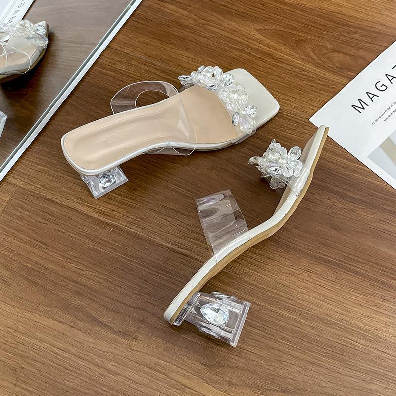 Women Fashion Shiny Crystal High Heels Sandals Women Summer New Transparent Pvc Heeled Pumps Ladies Party Slippers Plus Size 42