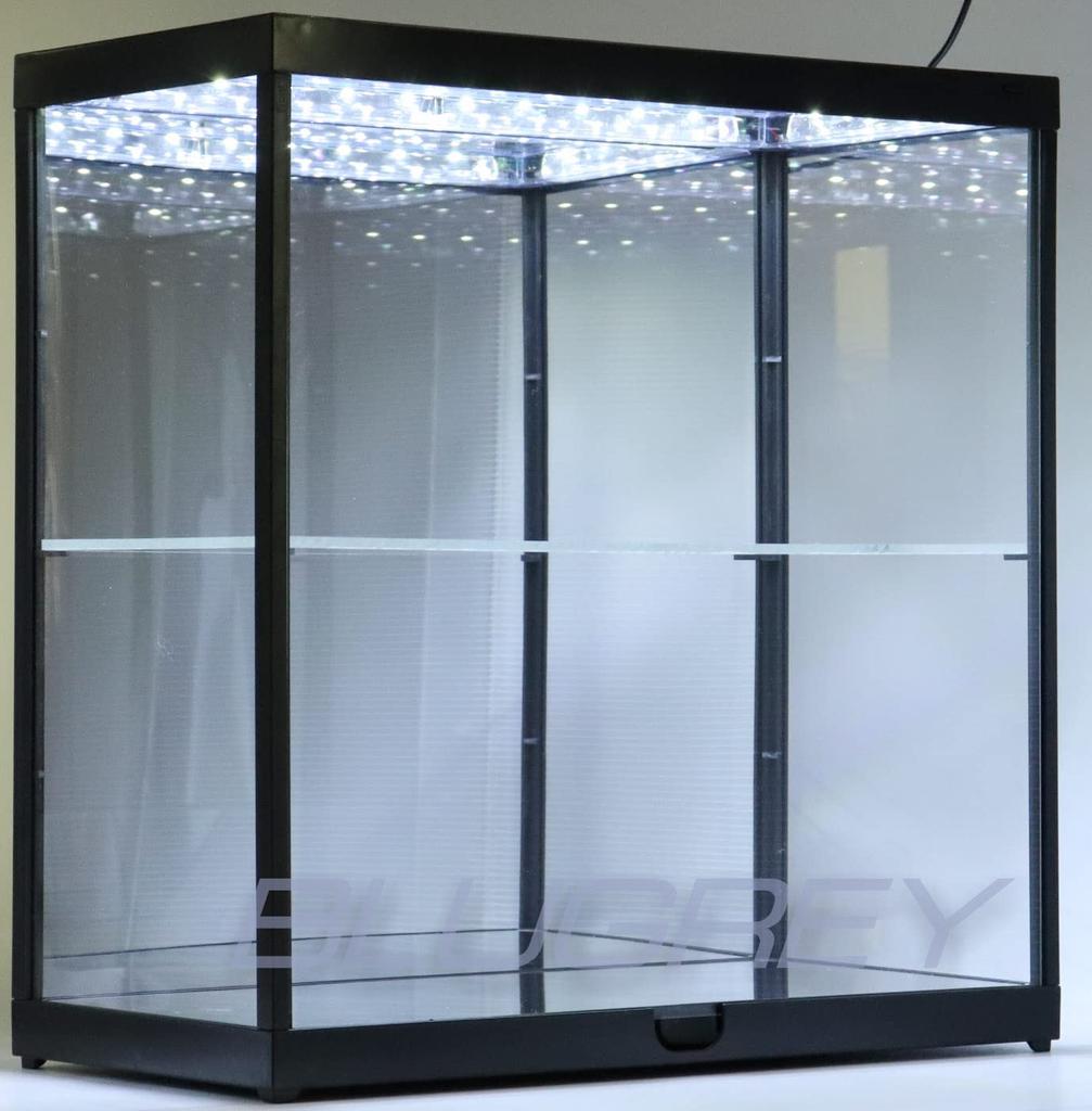 Acrylic Display Box with LED USB Showcase for Model Cars and Diecast Miniature Cars Illumination, Mirror, Powered, (2 Tiers, Black) [Used]