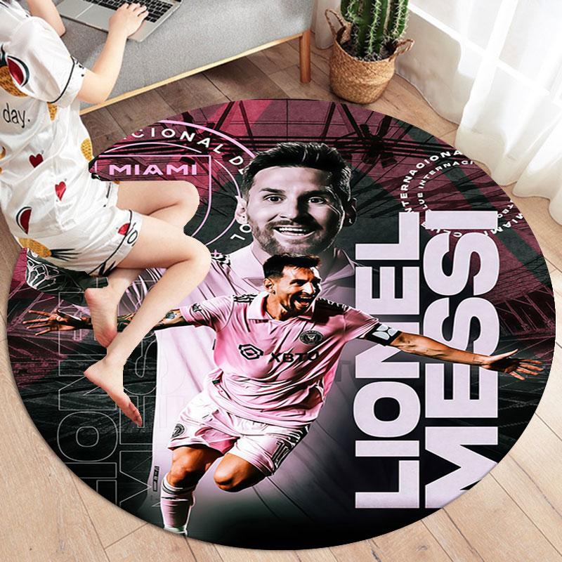 Lionel Messi Round Area Rug,Carpet Rug for Living Room Bedroom Sofa Playroom Decor,Non-slip Floor Mat