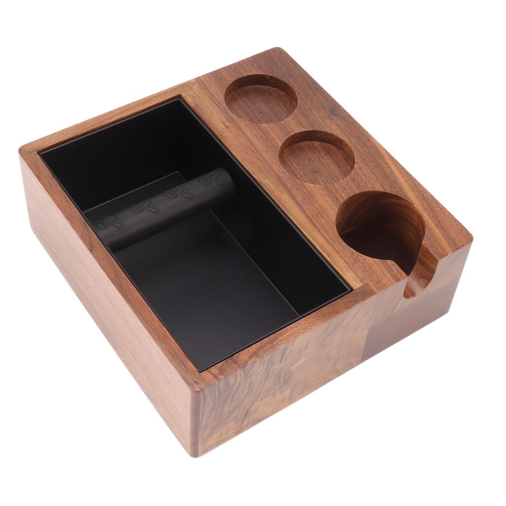 Coffee Knock Box Tamping Station Walnut Wood 3 Hole Storage Coffee Tamper Holder for Home Bar for