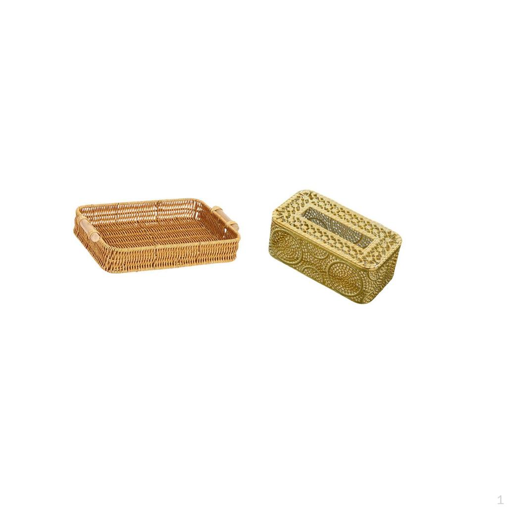 Woven Fruit Basket Tissue Box Snack Serving Bowl Bathroom Toilet Paper Holder