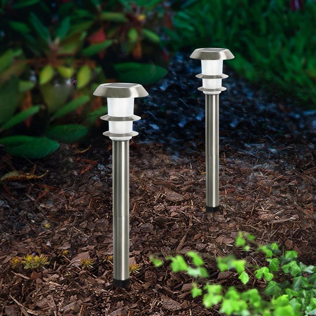 Bleiben Sie hell bis zum nächsten Morgen GWSOLAR [Smarte Beleuchtung Edelstahl Gartenleuchte, 2er-Set] Weiß, 30 Lumen, 77cm hoch, Garten, Eingangsbereich,