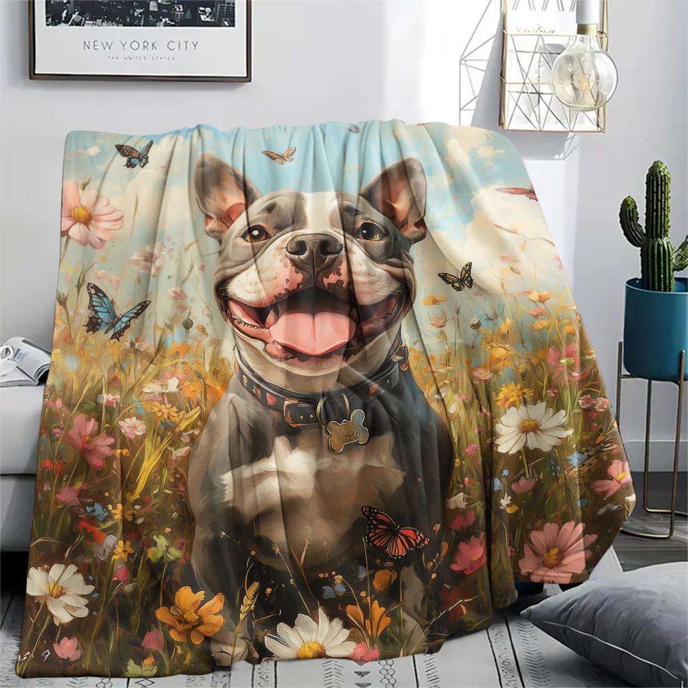 Pitbull and Grass,pattern Flannel Blanket, High Quality Comfortable for All Seasons, Home Decor, Warmth and Comfort, Perfect for Gifts.