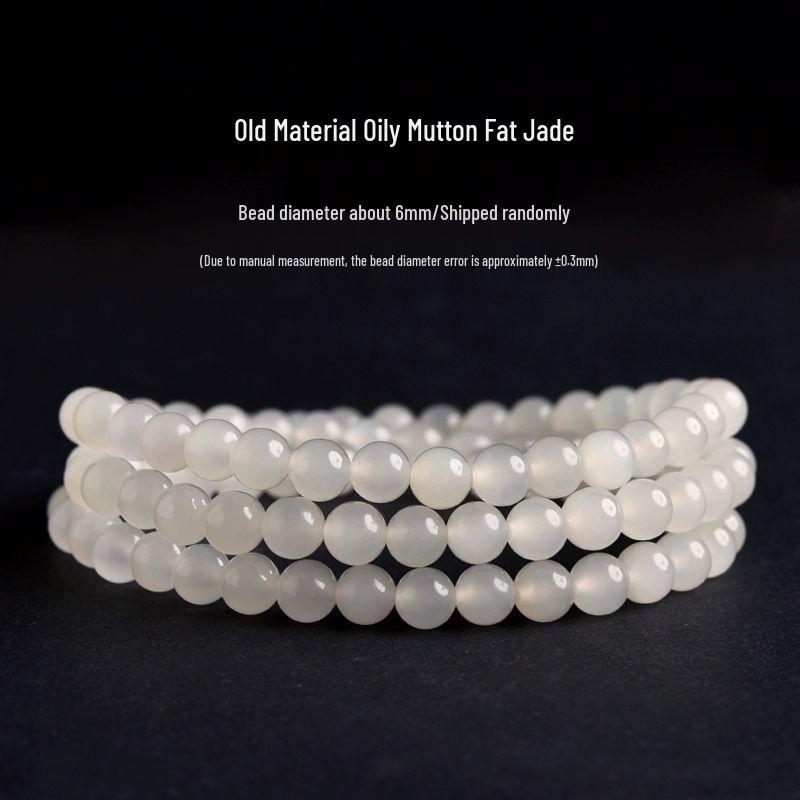 Sammlerstück Hetian Weißjade Mehrkreisarmband mit Schafsfett-Jadeperlen