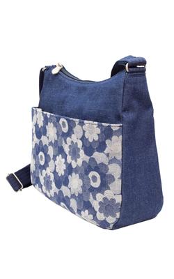 Creare Kiki Women's Lightweight Shoulder Bag, Crossbody Bag, Made In Japan with Okayama Denim and Daisy Pattern, DJ-20m (Blue) - A Perfect Gift for