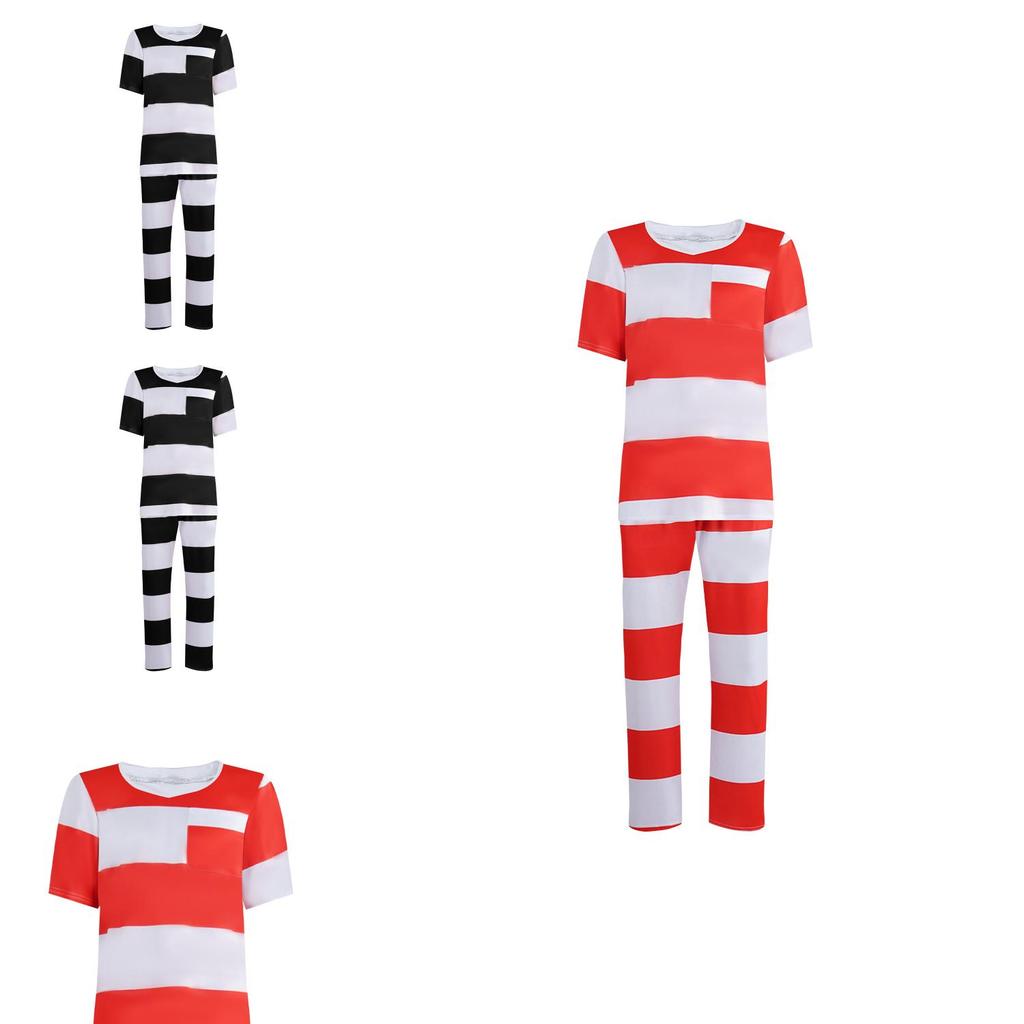 Halloween Prisoner Costume For Adults With Polyester Striped Jail Uniform For Cosplay And Stage Performances