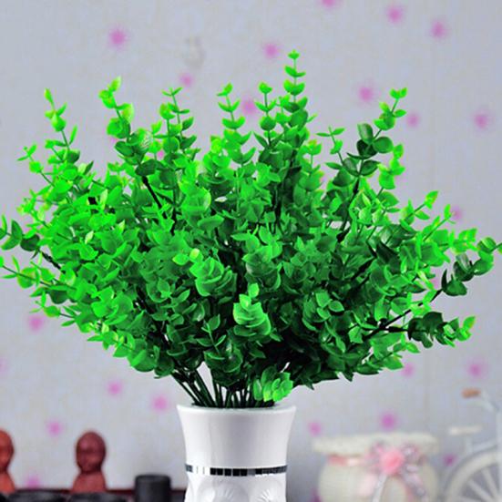 1 Pc 7-Branches Green Artificial Fake Plastic Eucalyptus Leaves Plant Home Decor