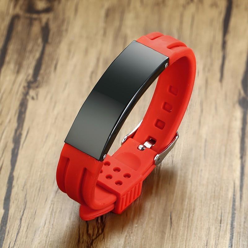 Vnox 16mm Personalize Bracelets for Men Silicone Band with Stainless Steel ID Bar Casual Jewelry Valentine's Day Gift for Him