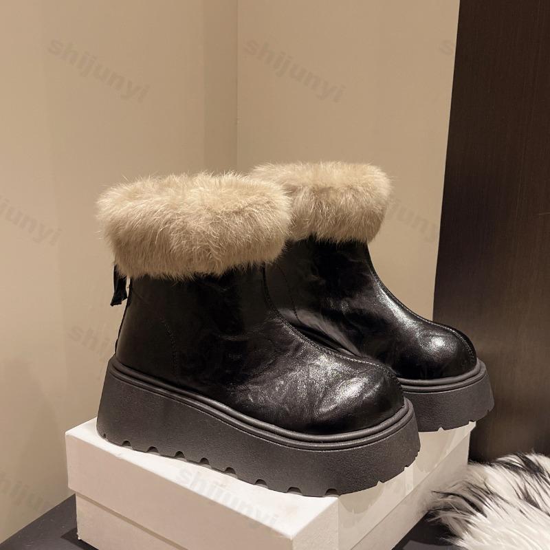 Retro Casual Hairy Thick Soled Snow Boots for Women Winter   Warm Comfortable Fashion Versatile Plush Chunky Cotton Boots