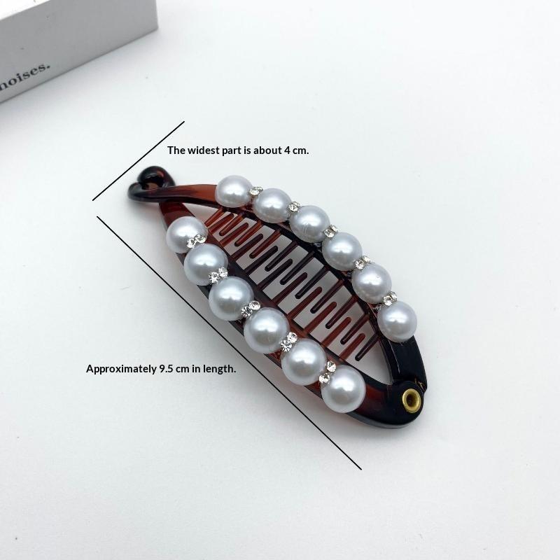 Fashion Pearl Rhinestone Banana Hair Clip Bling Decor Hair Barrettes for Girls Birthday Gift Daily Outing Hair Accessories
