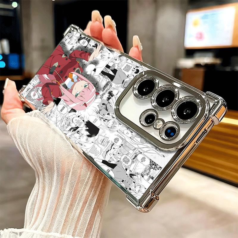 Darling Zero Two 02 Anime Plating Phone Case For Samsung Galaxy S24 S25 FE S26 Edge S23 Ultra S22 S21 Plus S20 Anti-Fall Airabag