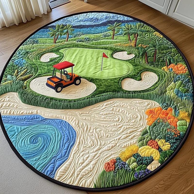Multicolor 3D Digital Printed Quilted Round Carpet Living Room Bedroom