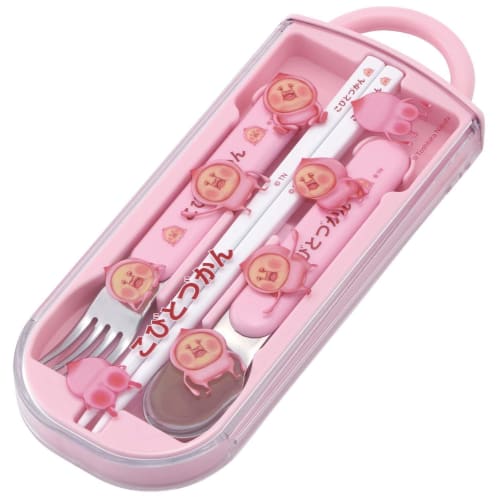 Skater Children's Lunch Box Trio Set Chopsticks Spoon Fork Kids Cutlery Antibacterial Treatment Easy to Open Sliding Type Made in Japan Kobitozukan Mo