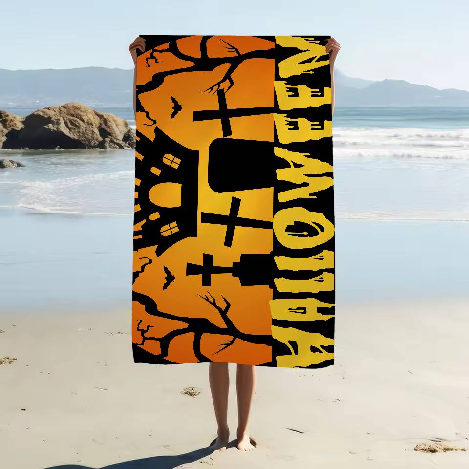 Retro Halloween Witch Pumpkin Ghost Beach Swimming Towel Soft Absorbent Washcloth Children's Gifts For Kids Travel Camping Gym