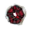 Plaid Christmas Scarf Scrunchie with Lace Edging - Red Women's Hair Tie Accessories