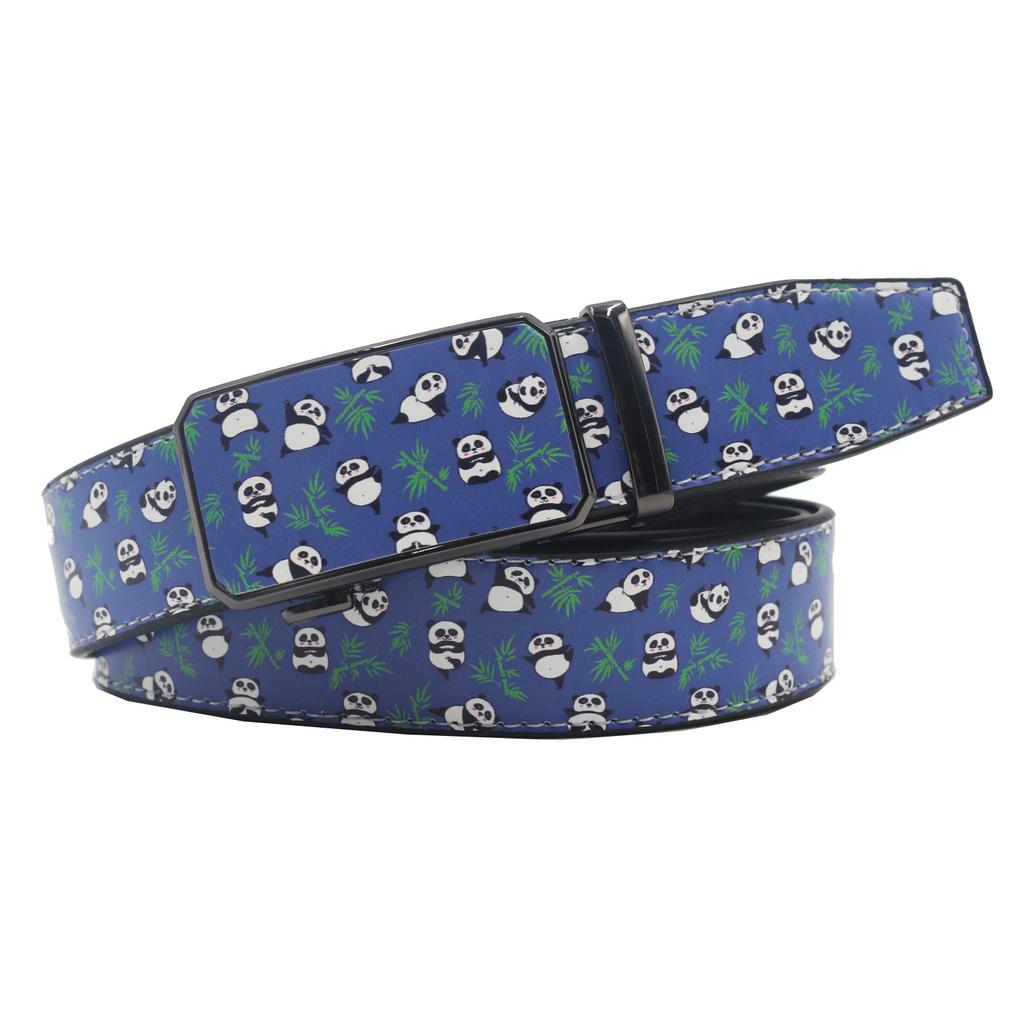 Original European And American Printing Graffiti Automatic Buckle Belt, Panda Eating Bamboo Printing, Automatic Buckle Belt