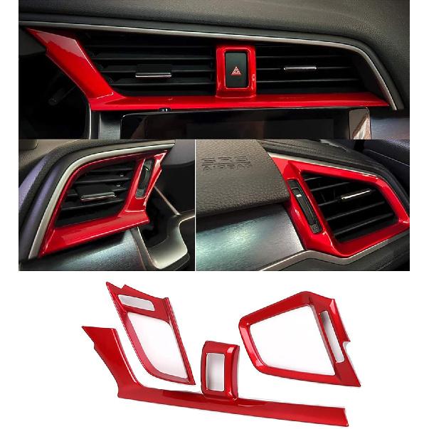 Car Accessories Fit for Honda 10th Gen Civic 2016-2021 Interior Console Dashboard Air Condition Outlet Vent Trim Cover Frame (Red) ABS 3 PCS красный