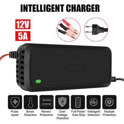 Caricabatterie per batterie al piombo AGM GEL a 3 stadi Caricabatterie per auto completamente automatico Caricabatterie intelligente 12V 5A Ricarica rapida intelligente