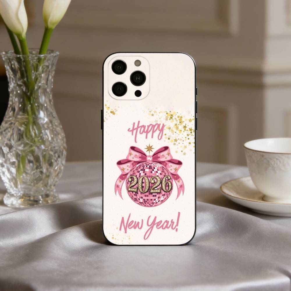 2026 New Year's Art Phone Case For iPhone 17,16,15,14,13,12,11 Plus,Pro Max,XS,Soft Silicone Black Cover