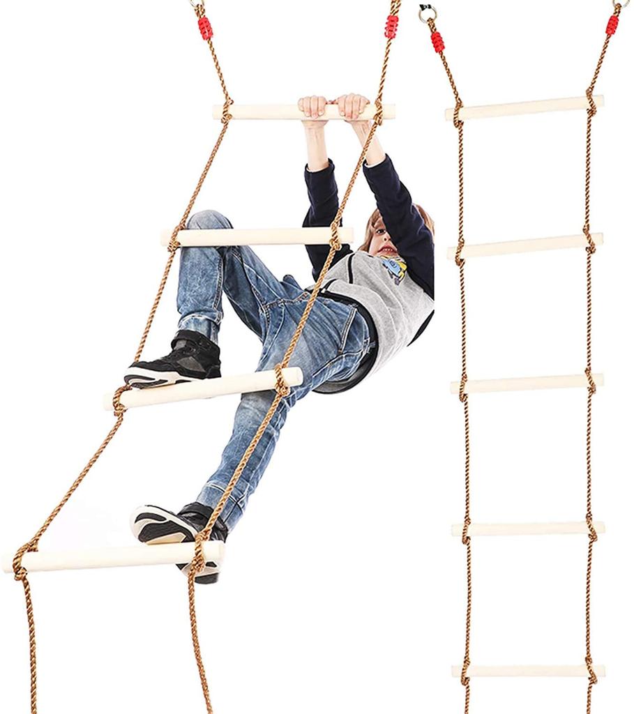 COMINGFIT 6-Step Wooden Rope Ladder for Athletic Activities, Kids' Toy, Sports Practice, Play Equipment (Large)