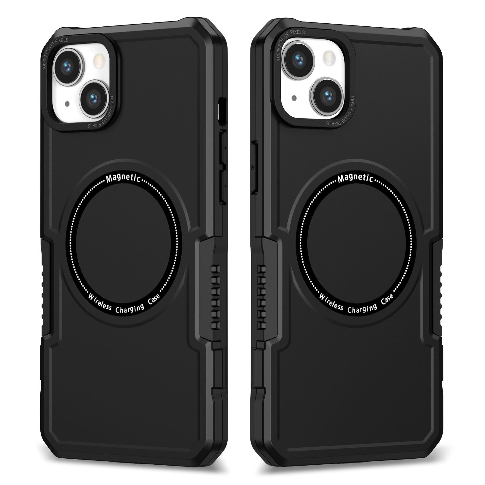 

For iPhone 15 Plus Magnetic Phone Case PC+TPU Shock Absorbing Cover Compatible with Magsafe Black