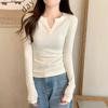 Spring temperament collar semi-open collar slim and thin solid color long-sleeved versatile bottoming shirt women's top