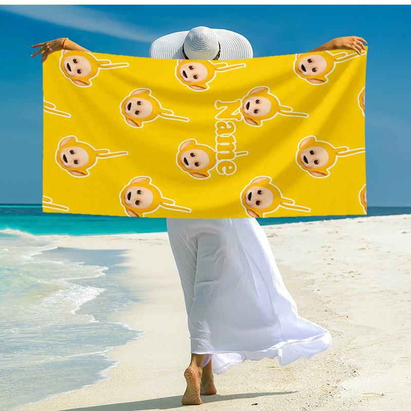 Custom Name Ultra-Soft Beach Towel with Teletubbies Theme,Ideal for Pool - Camping, Diving - Perfect Travel Essential, Vibrant Beach Towel.