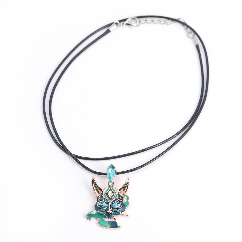 Anime Games Genshin Impact Xiao Cosplay Necklace Key Chain Unisex Punk Mask Pendant Choker Jewelry Accessories