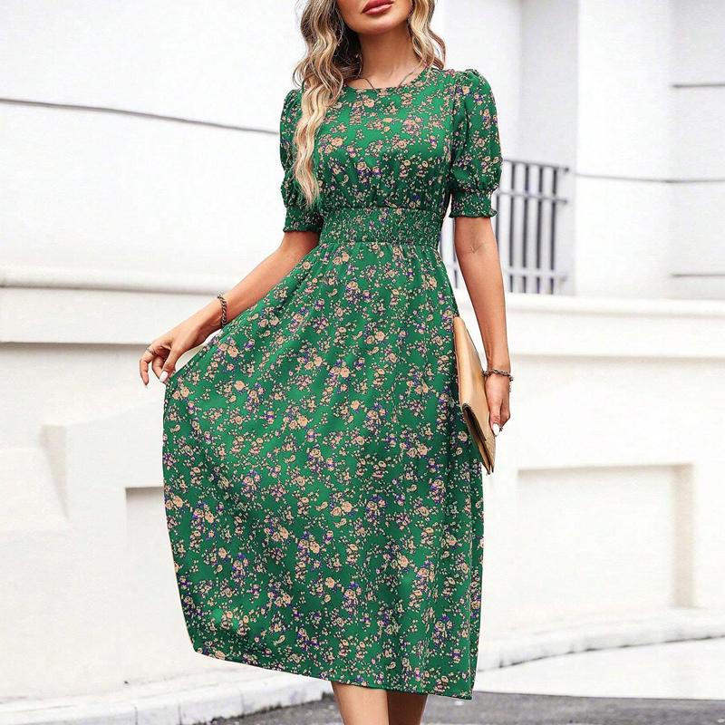 Women Dresses 2025 Summer Short Sleeve O-Neck Print Black Women Dress J887