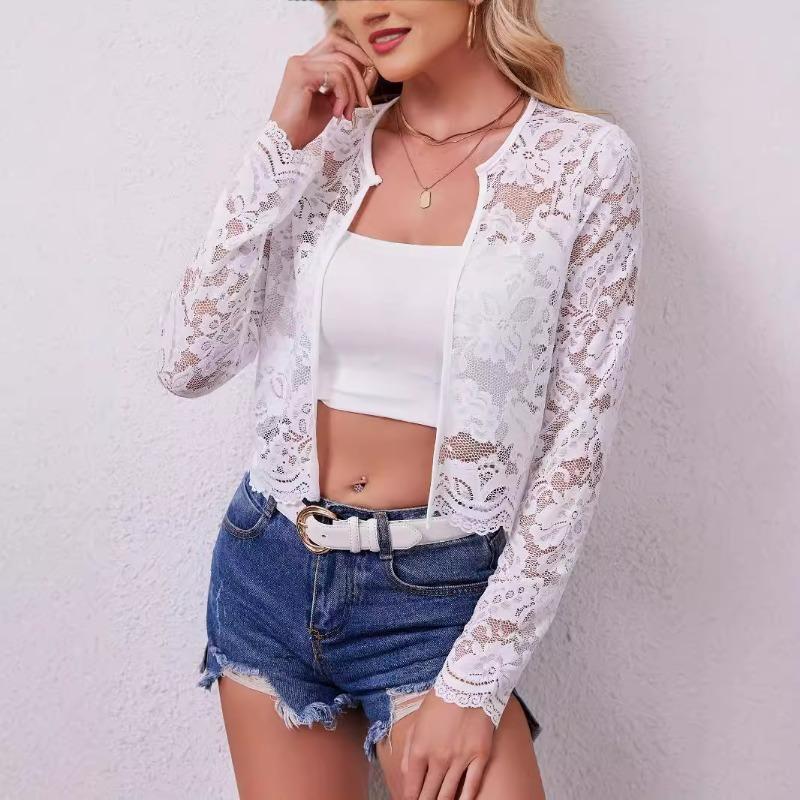 Women's New Autumn and Winter Elegant Long-sleeved See-through Lace Jacket Cardigan Tops