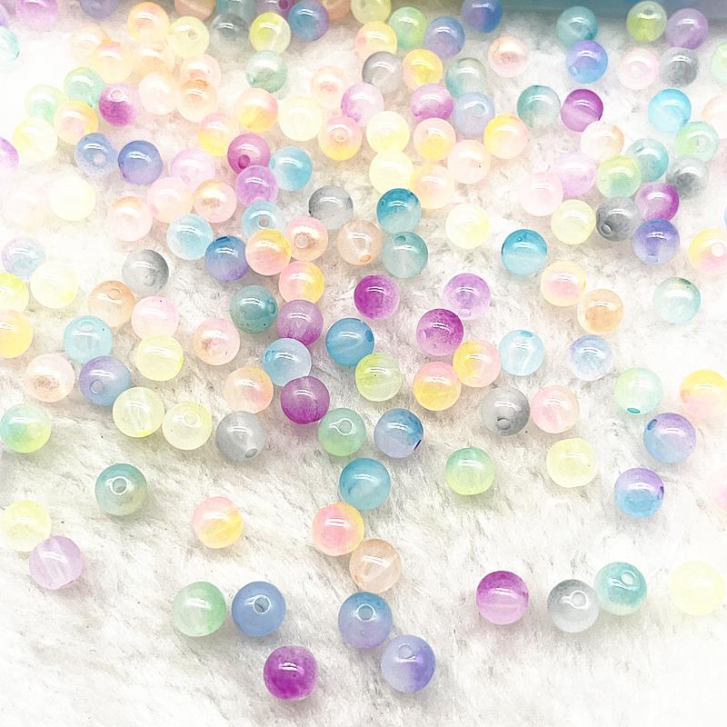 50pcs 8mm Double Color Imitation Jade Round Acrylic Beads Loose Spacer Beads Pattern for Jewelry Making DIY Bracelet Necklace