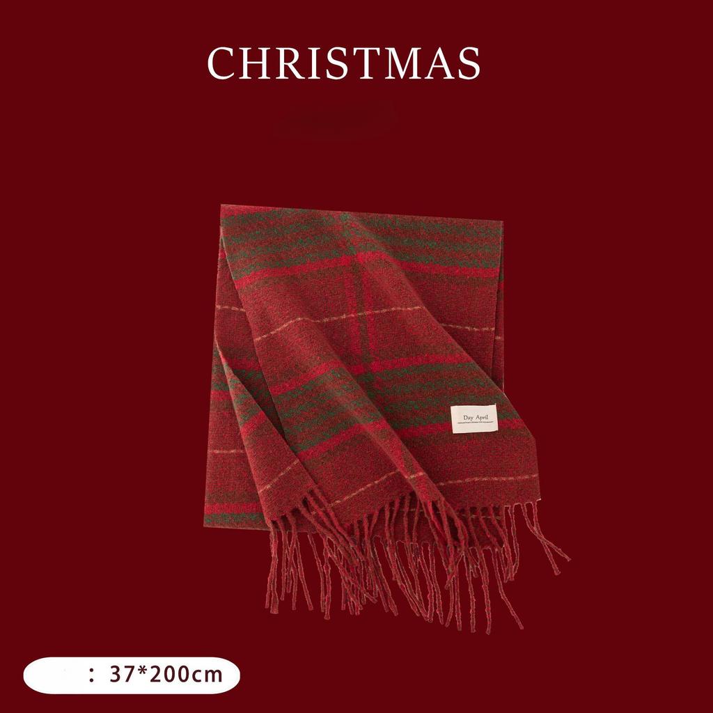 Christmas Red Checkered Scarf Winter Versatile Scarf Women's High Grade Scarf Warm Scarf