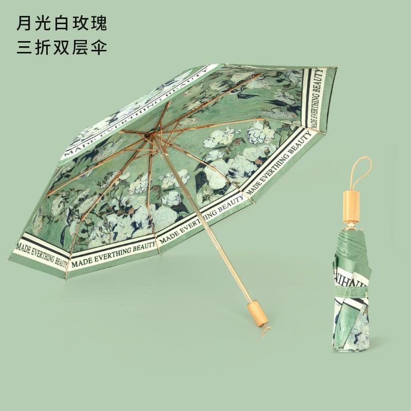 Stylish Double Layer Black Coated UV Protection Sun Umbrella Foldable for Women Rain or Shine