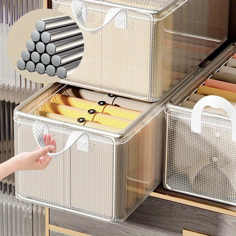 47*28*20cm1pc Transparent Waterproof Foldable Storage Box With Steel Frame, Versatile Organizer For Clothes & Underwear Perfect Home Use.