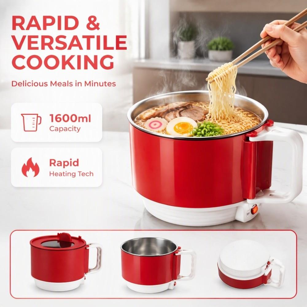 Quick Heating Mini Electric Cooker Foldable Handle Instant Noodle Bowl  Home Kitchen