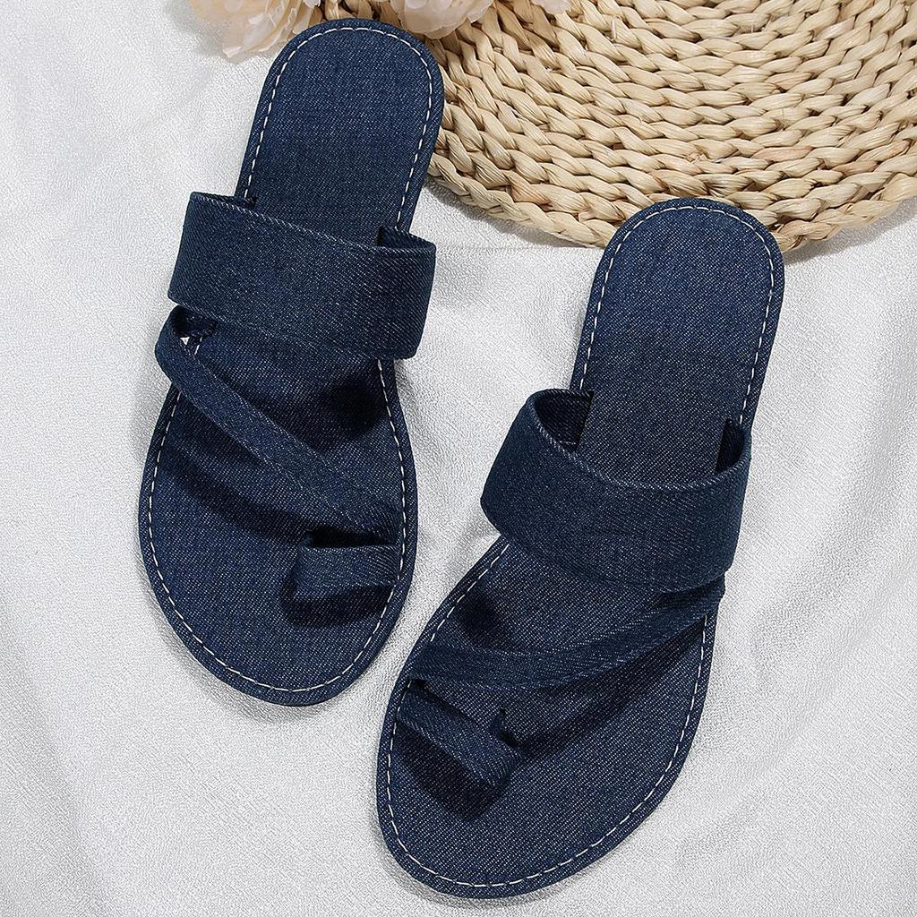 2023 Spring/Summer Plus Size Women's Open-Toe Denim Slippers – Chic & Comfortable Flat Sandals