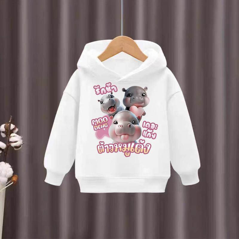 2025 New Hippo Printed Children's Hoodie Soft and Breathable Fabric Hoodie Long Sleeve Sportswear for Girls' Casual Daily Clothing