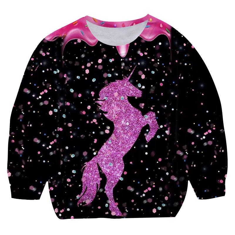 2025 New Cartoon Pink Unicorn Hoodies Girl Garden Collar Clothes Children's Fashion Hoodie Autumn Casual Bathroom Round Neck Pullover Sweater