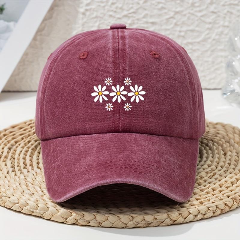 Fashion Versatile Little Daisy Cartoon Print Washed Vintage Soft Top Sunshade Baseball Cap Unisex Baseball Cap