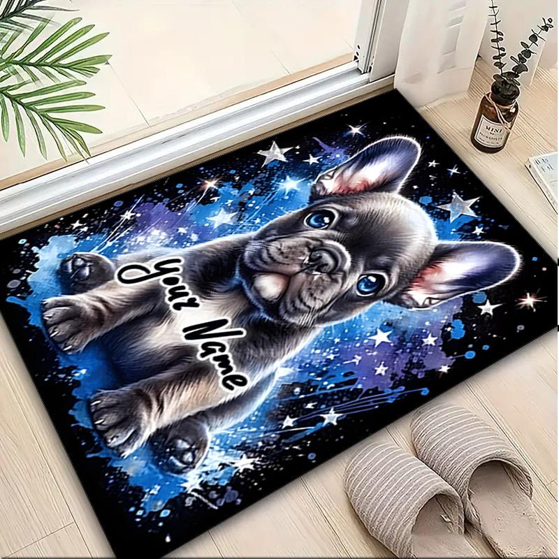 1PC Custom Name Space Pup Dreams Theme Floor Mat Ideal for Living Room, Game Rooms, Office, Bedroom,Floor Mat Playful Design