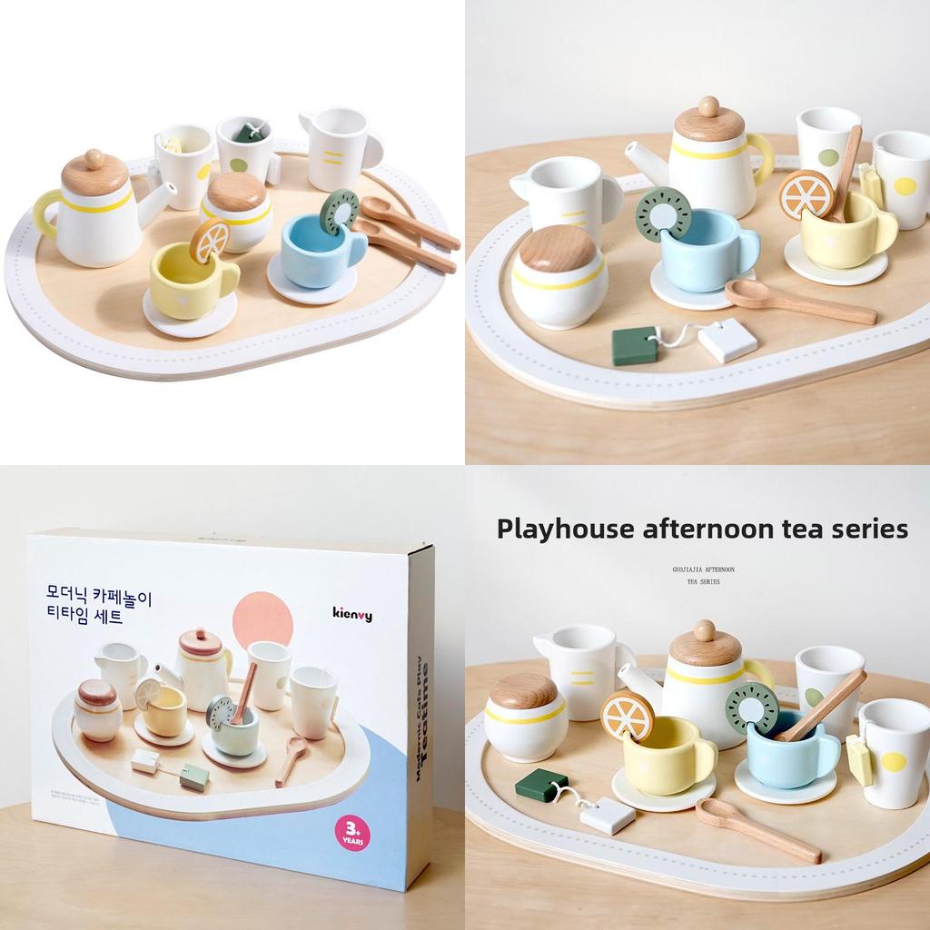 Kids Play Kitchen Set With Wooden Tea Pot And Accessories For Daily Gift