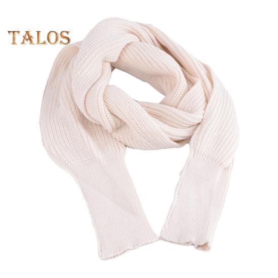 

Женский вязаный шарф с рукавом, осенне-зимний теплый кардиган-шаль, однотонный утолщенный длинный вязаный платок бежевый