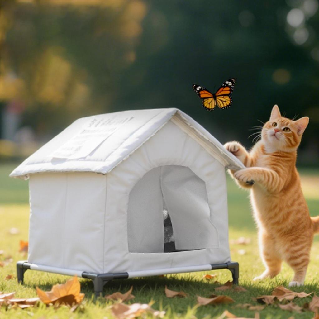 Cat House for Outdoor Cats Pet Protection Oxford Cloth Stray Shelter Elevated Garage