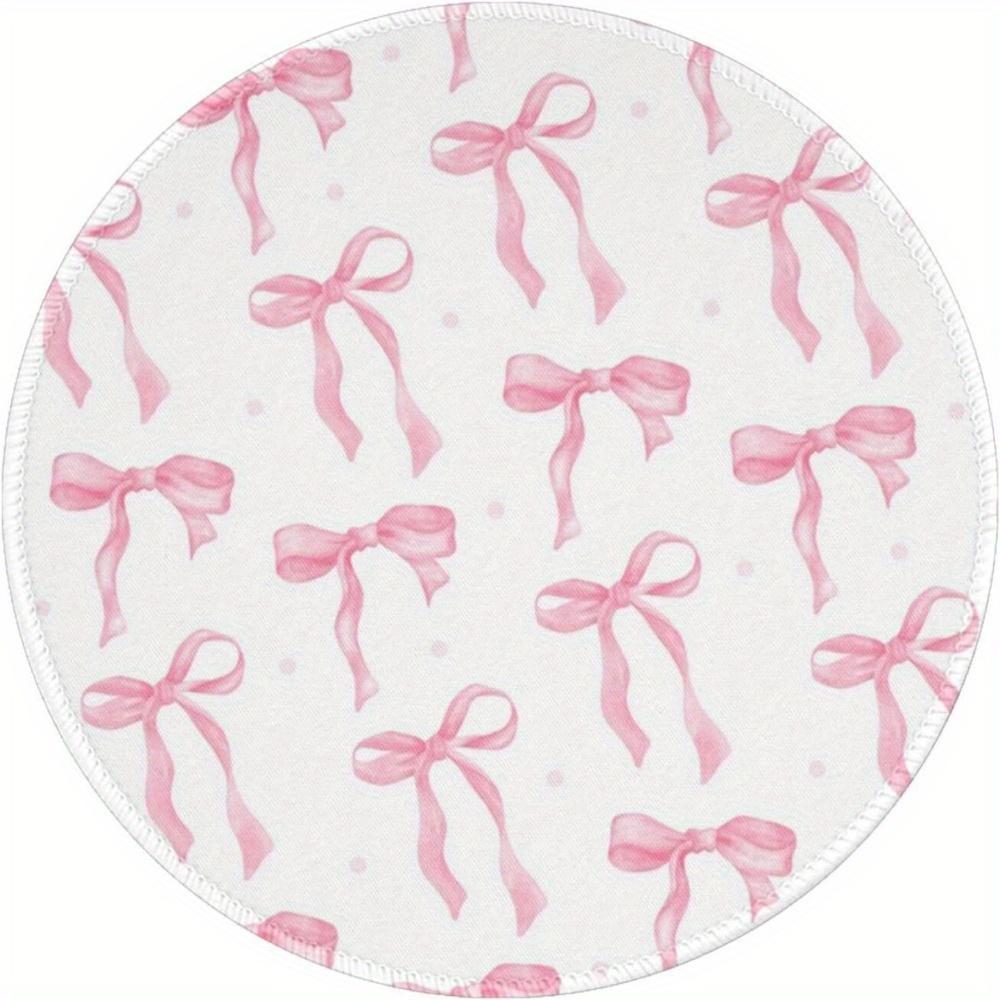 Pink Bow Round Mouse Pad Non-Slip Rubber Washable Office Gadgets Desk Accessory Mouse Mat Computer Table Table Cushion Desk Pad
