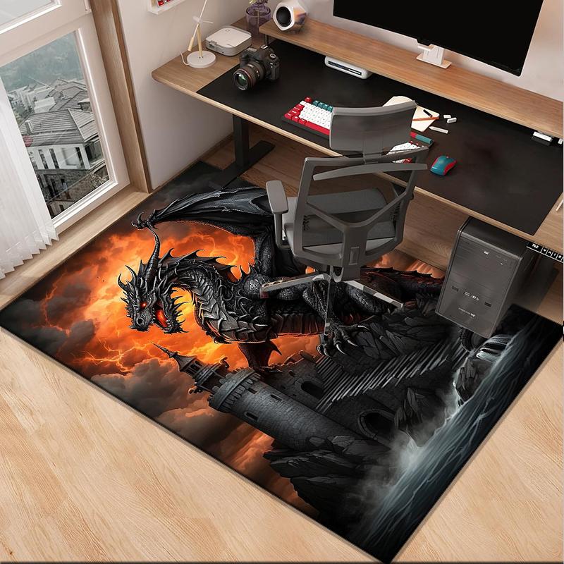 Fiery Dragon Artwork Office Rug Chair Mat, Entryway Carpet, Suitable for Front Door, Bedroom, Living Room, Desk, Holiday Gift