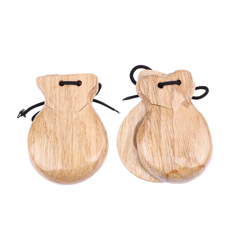 2 Adet Geleneksel Kastanyet Ahşap İspanyol Kastanyetleri Flamenko Dans Kastanyetleri İpli El Çıngırağı Çocuk Perküsyon Aleti