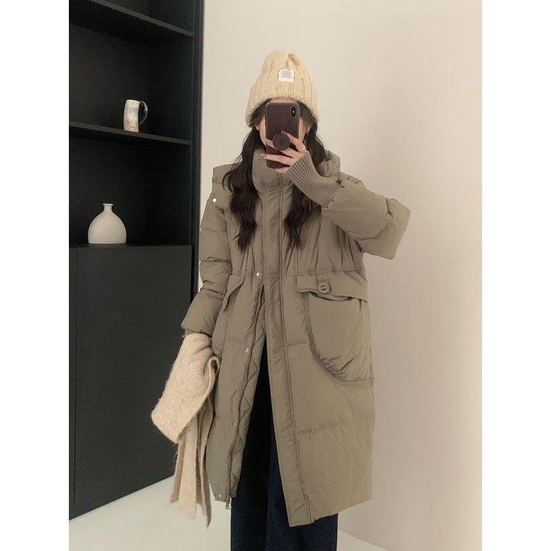 Women's 2025 Winter Hooded Mid-Length Korean Style Down Jacket: Loose, Thick, Warm & Slimming