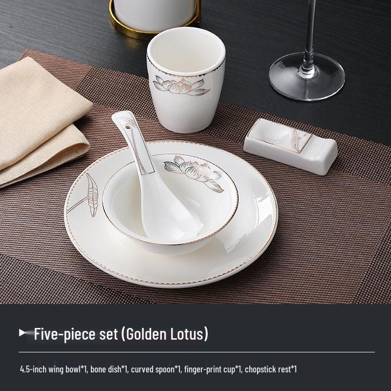 Hotel Restaurant Ceramic Tableware Set: Plates, Bowls, Cutlery, Chopsticks for Private Rooms - 7 or 8 Pieces