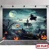 2D Flat Banner, Haunted Castle and Bat-witch Halloween Background -XY