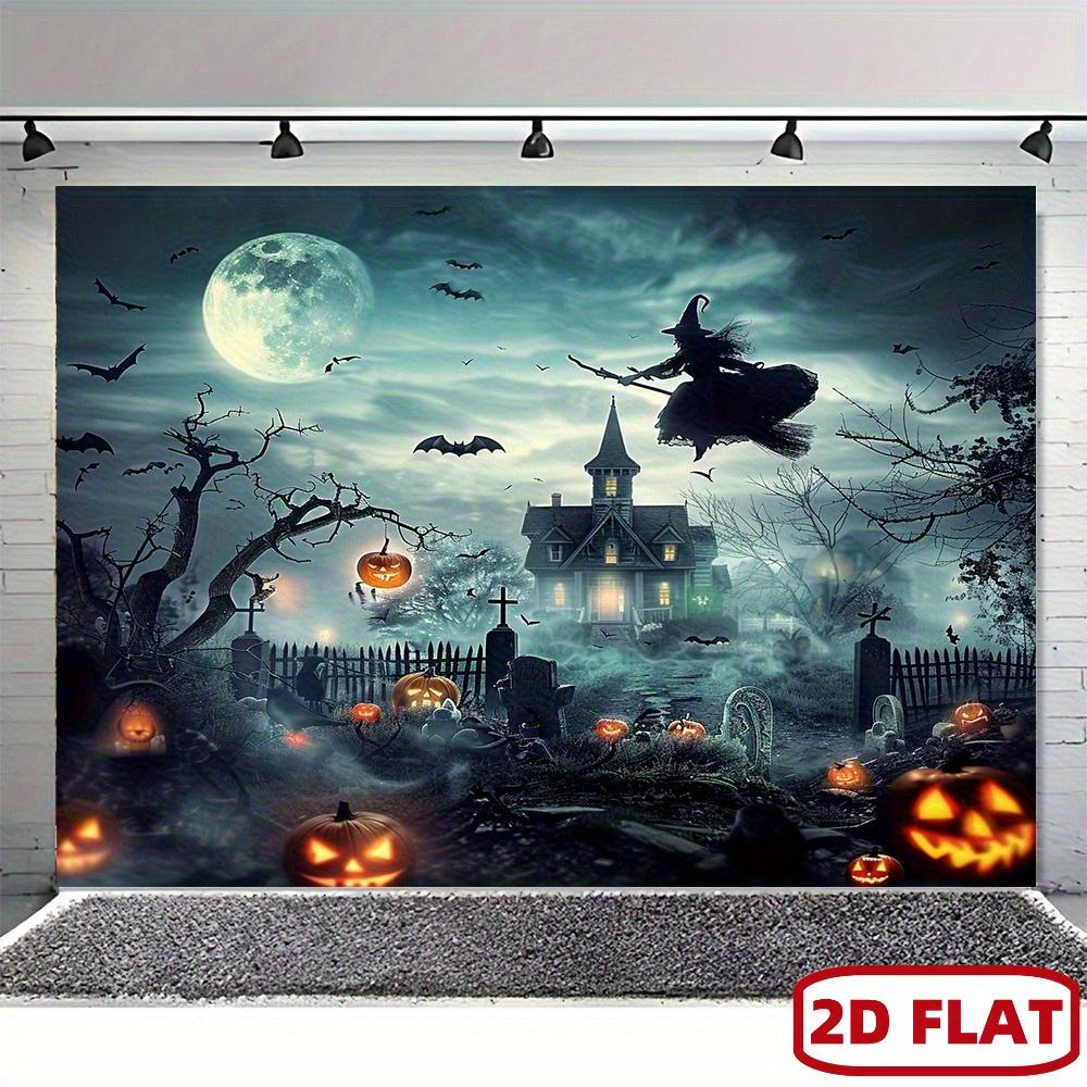2D Flat Banner, Haunted Castle and Bat-witch Halloween Background -XY